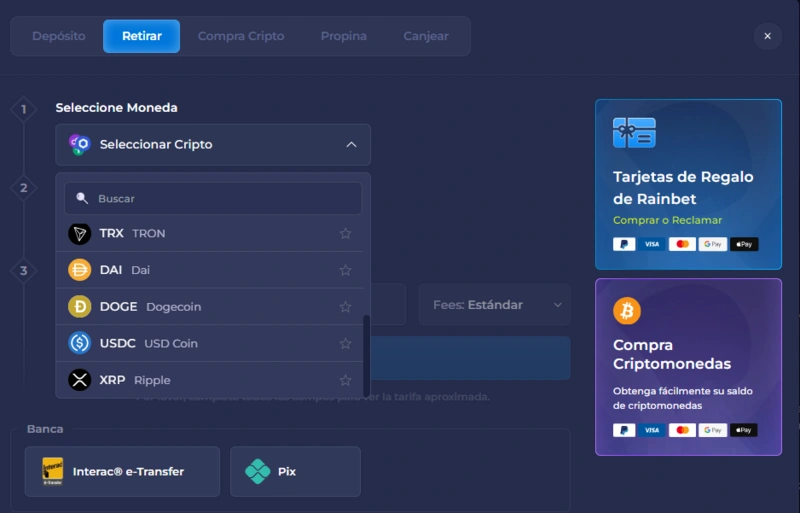 rainbet crypto page