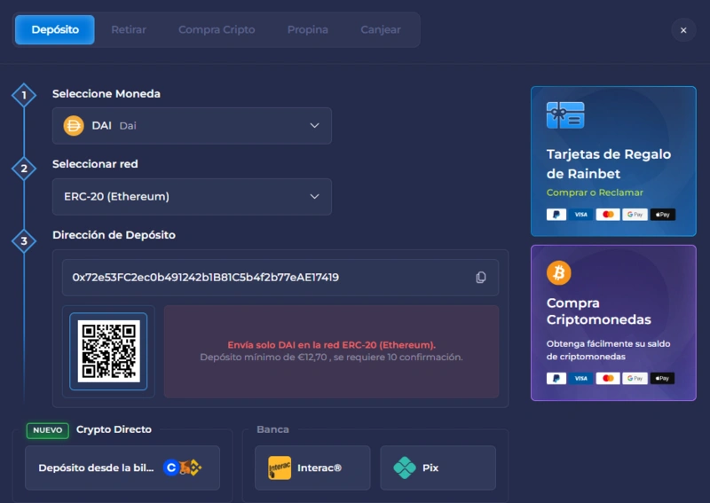 rainbet deposit page