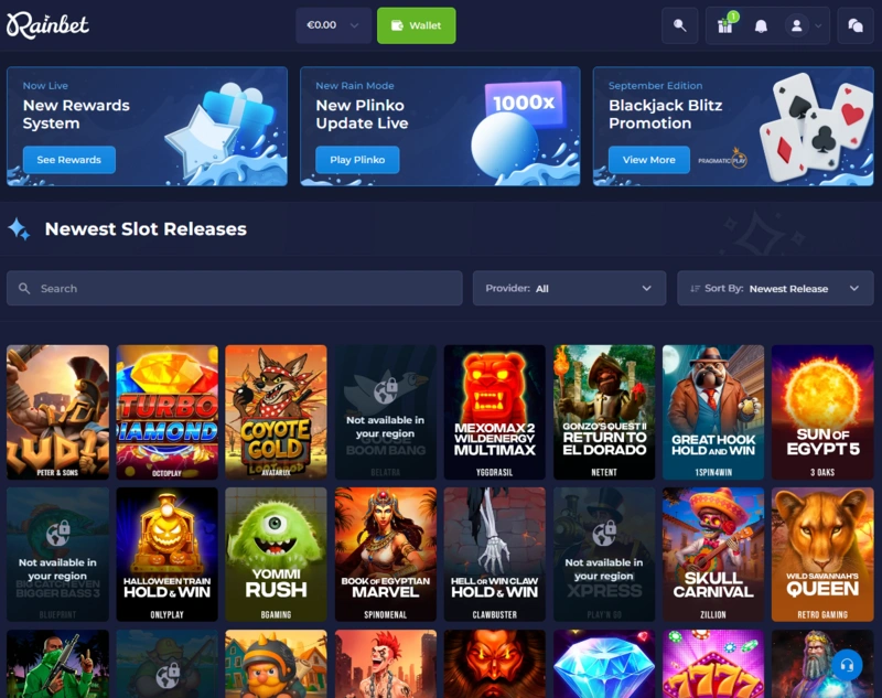 rainbet games page