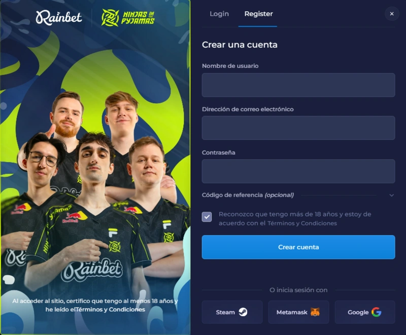 rainbet signup page